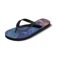 Fijian Tribal Manta Ray Flip Flops Masi Motif with Coral Reef Ocean Vibe LT03 - Polynesian Pride