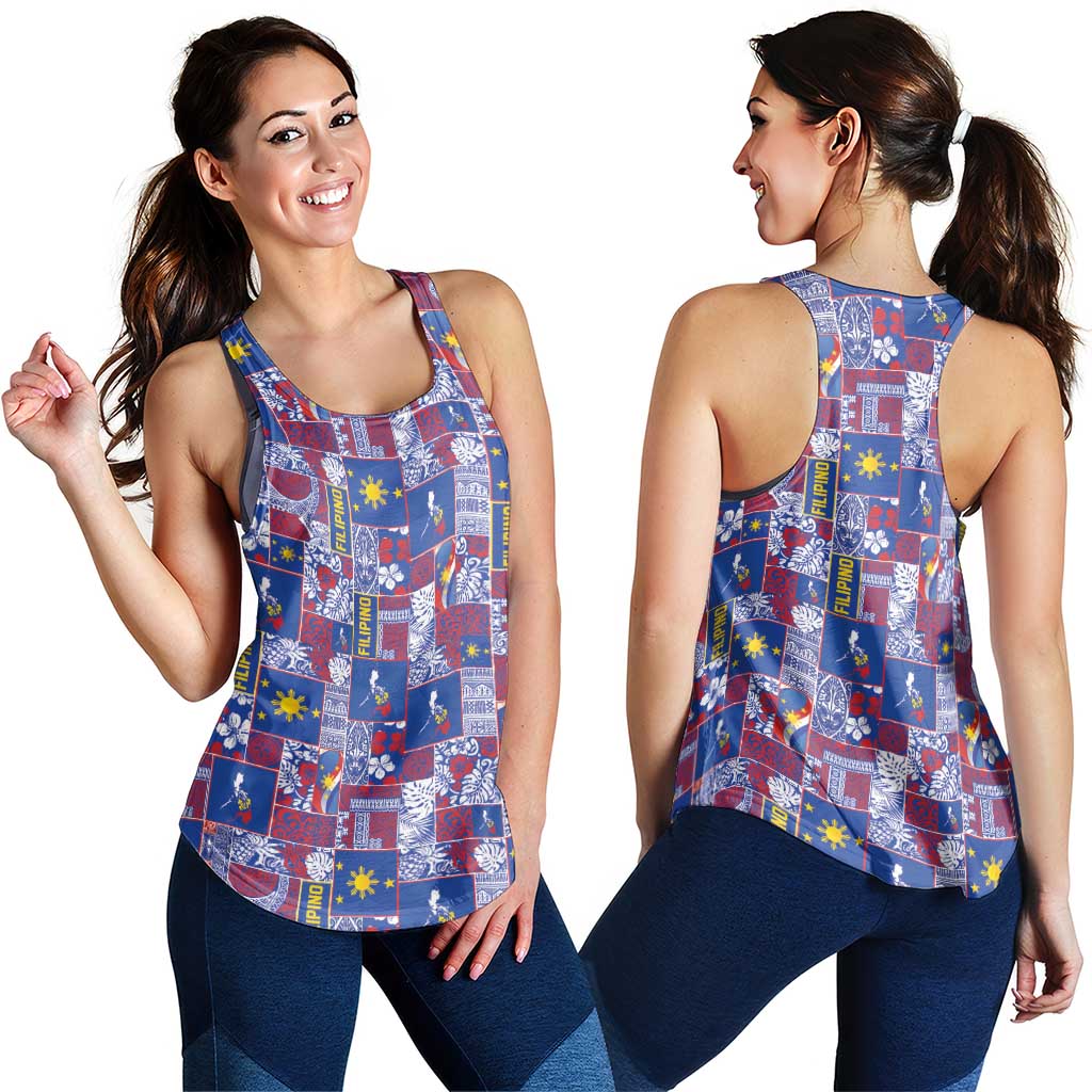 Filipino Maligayang Pasko Women Racerback Tank Pacific Patchwork Xmas Vibes - Polynesian Pride