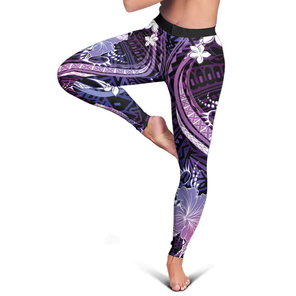 Galaxy Polynesian Pattern With Tropical Flowers Leggings - Polynesian Pride