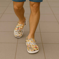 Gold Palaka Hawaii Mele Kalikimaka Clogs Shoes Ohia Lehua Shell Leis Funny Gingerbread Santa - Polynesian Pride