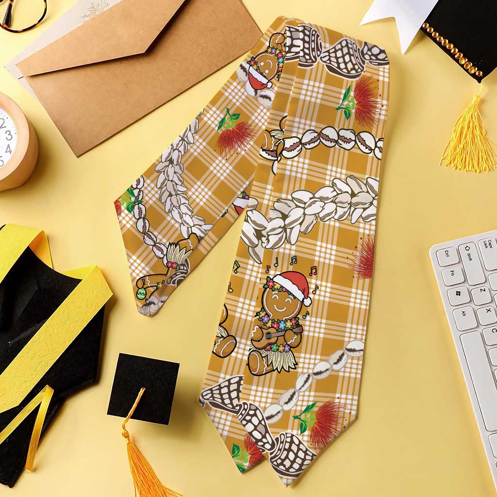 Gold Palaka Hawaii Mele Kalikimaka Graduation Stole Ohia Lehua Shell Leis Funny Gingerbread Santa - Polynesian Pride