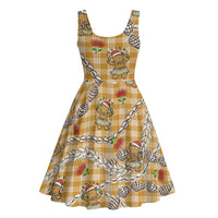 Gold Palaka Hawaii Mele Kalikimaka Midi Dress Ohia Lehua Shell Leis Funny Gingerbread Santa - Polynesian Pride