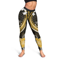 Gold Polynesian Pattern With Tropical Flowers Leggings - Polynesian Pride