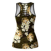 Gold Tropical Hawaii Hollow Tank Top Seamless Monstera Plumeria Hawaiian Pattern - Polynesian Pride