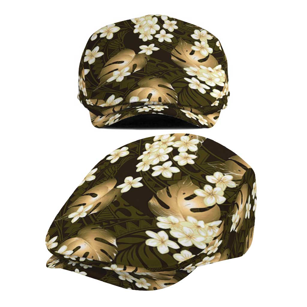 Gold Tropical Hawaii Jeff Hat Seamless Monstera Plumeria Hawaiian Pattern - Polynesian Pride