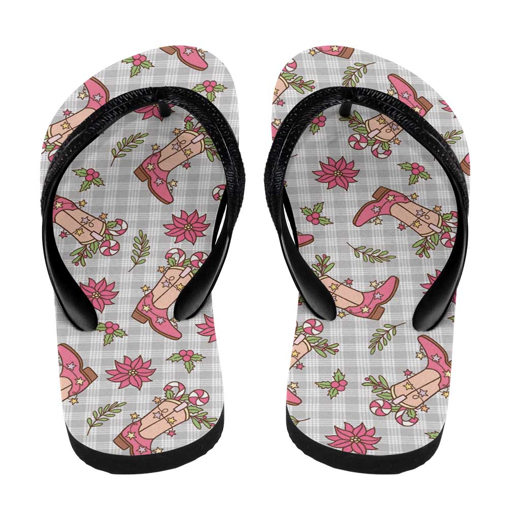 Gray Paniolo Palaka Hawaiian Cowgirl Christmas Flip Flops - Polynesian Pride