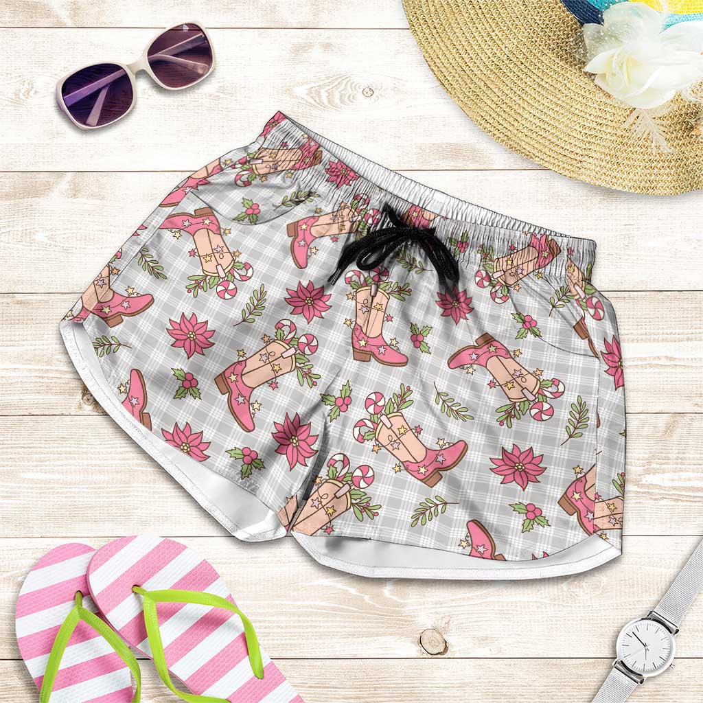Gray Paniolo Palaka Hawaiian Cowgirl Christmas Shorts for Women - Polynesian Pride