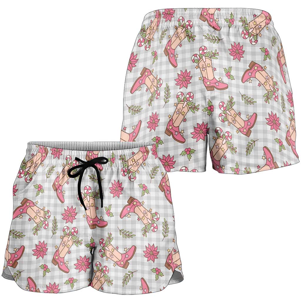 Gray Paniolo Palaka Hawaiian Cowgirl Christmas Shorts for Women - Polynesian Pride