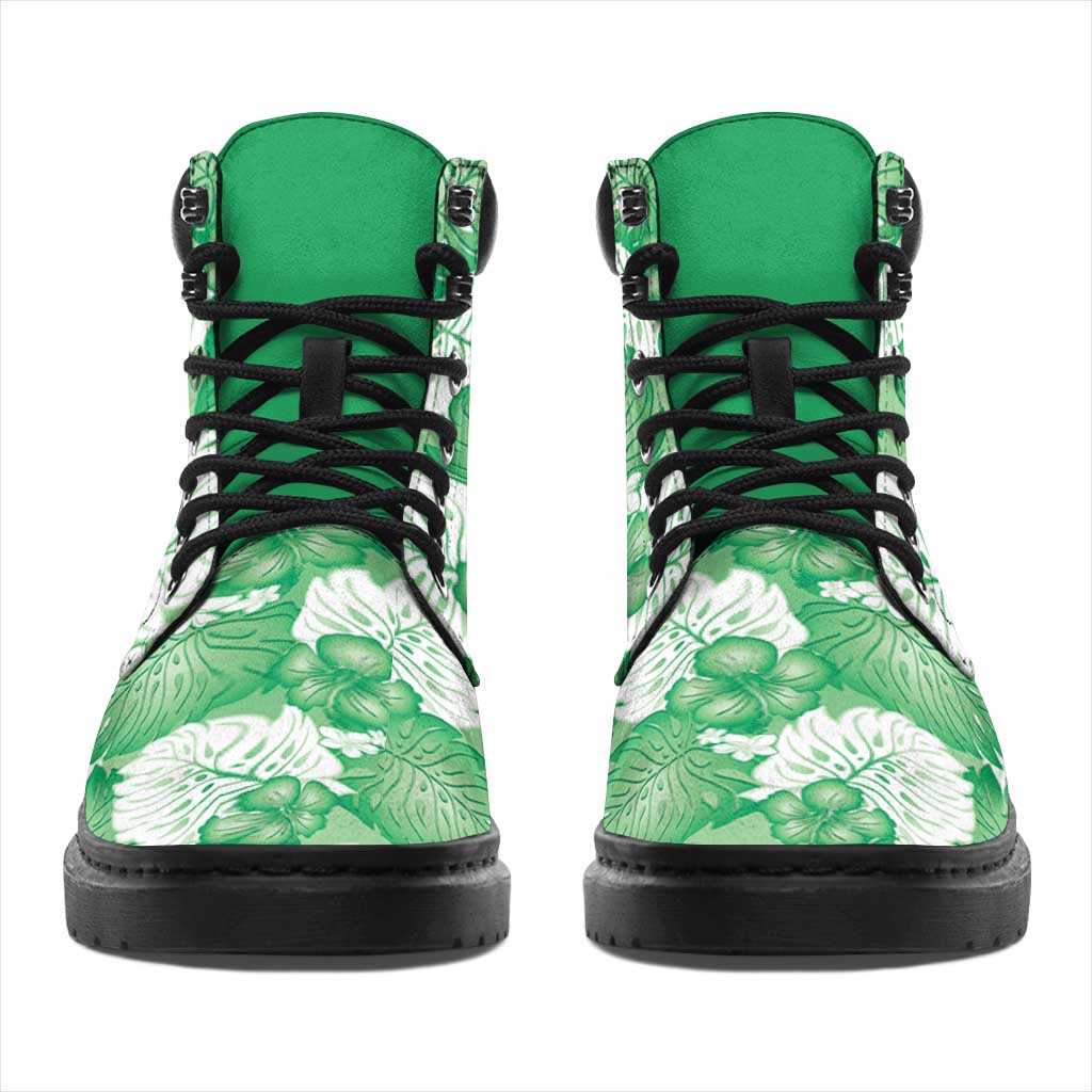 Green Aloha Hawaii All Season Boots Monstera Hibiscus Plumeria Seamless Vibes - Polynesian Pride