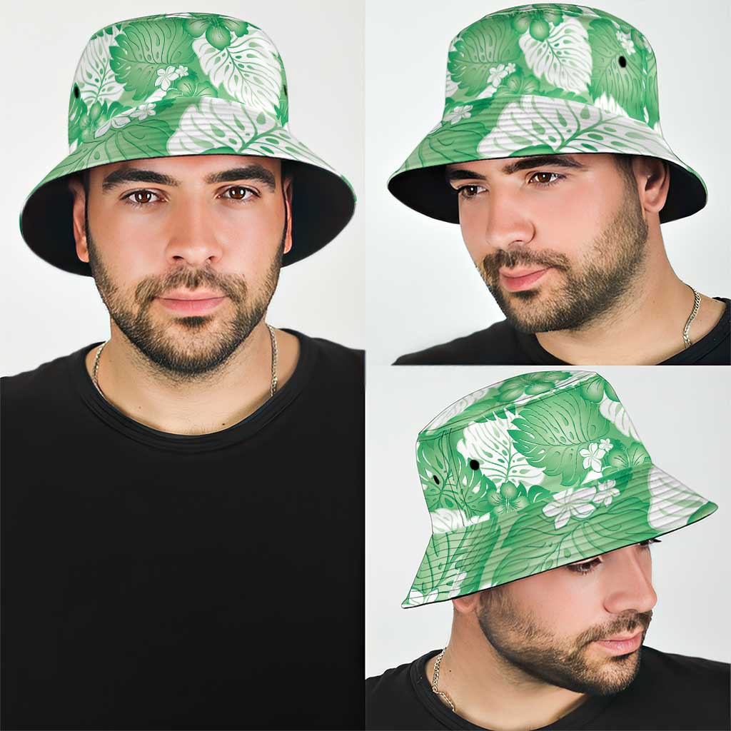 Green Aloha Hawaii Bucket Hat Monstera Hibiscus Plumeria Seamless Vibes - Polynesian Pride