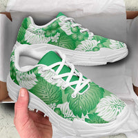 Green Aloha Hawaii Chunky Sneakers Monstera Hibiscus Plumeria Seamless Vibes - Polynesian Pride