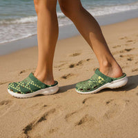 Green Aloha Hawaii Clogs Shoes Hawaiian Kakau Ohia Lehua Lei - Polynesian Pride