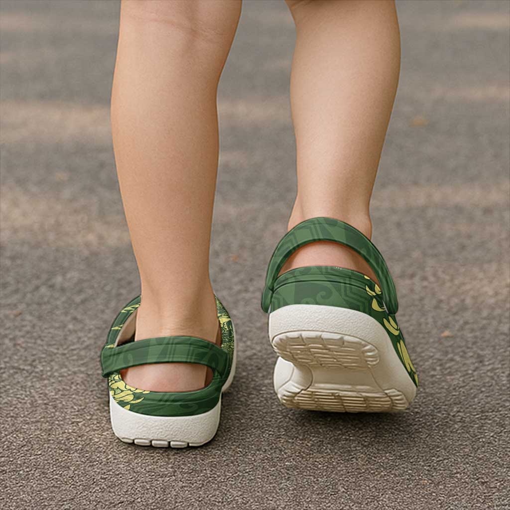 Green Aloha Hawaii Clogs Shoes Hawaiian Kakau Ohia Lehua Lei - Polynesian Pride