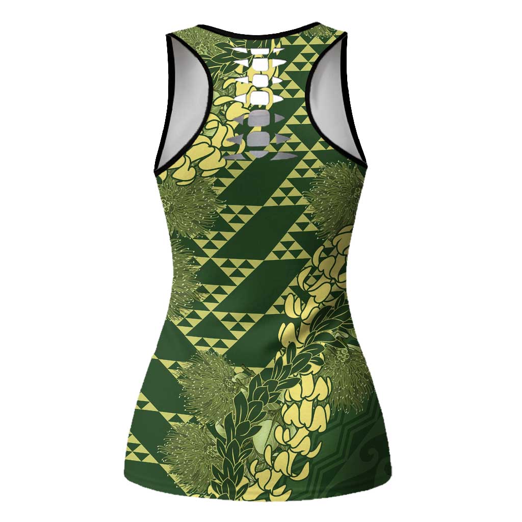 Green Aloha Hawaii Hollow Tank Top Hawaiian Kakau Ohia Lehua Lei - Polynesian Pride