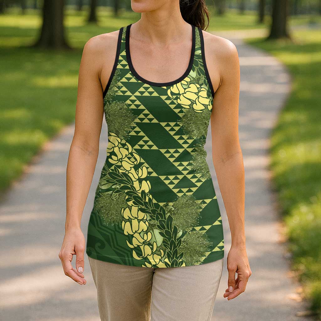 Green Aloha Hawaii Hollow Tank Top Hawaiian Kakau Ohia Lehua Lei - Polynesian Pride