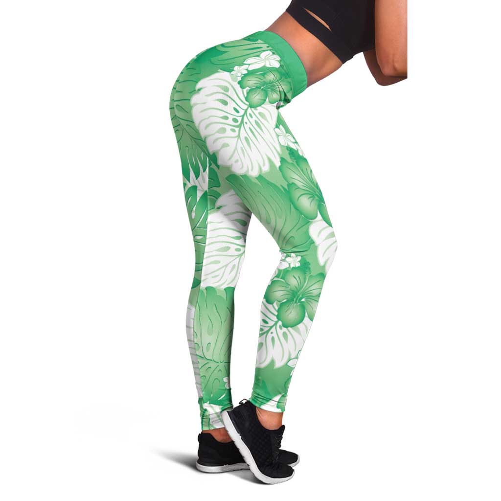 Green Aloha Hawaii Leggings Monstera Hibiscus Plumeria Seamless Vibes - Polynesian Pride