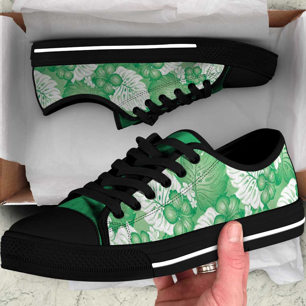Green Aloha Hawaii Low Top Shoes Monstera Hibiscus Plumeria Seamless Vibes - Polynesian Pride
