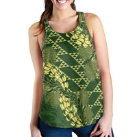 Green Aloha Hawaii Women Racerback Tank Hawaiian Kakau Ohia Lehua Lei - Polynesian Pride