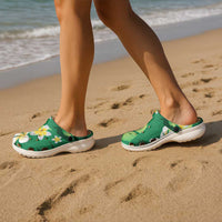 Green Banana Leaf Hawaii Clogs Shoes Lau Maia Plumeria Tropical Summer Vibes