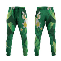 Green Banana Leaf Hawaii Jogger Pants Lau Maia Plumeria Tropical Summer Vibes