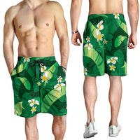 Green Banana Leaf Hawaii Shorts for Men Lau Maia Plumeria Tropical Summer Vibes