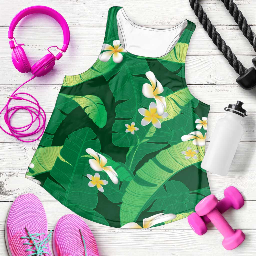 Green Banana Leaf Hawaii Women Racerback Tank Lau Maia Plumeria Tropical Summer Vibes