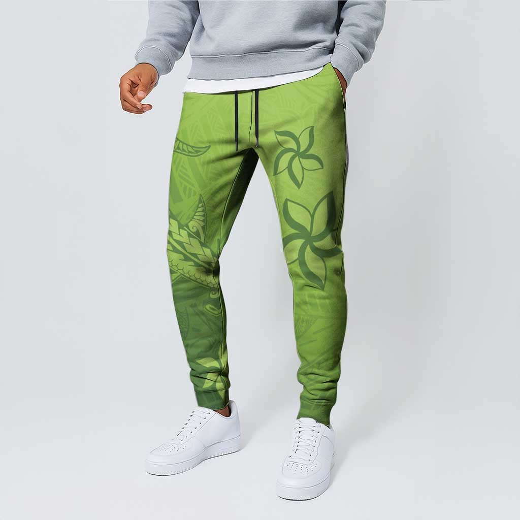 Green Gradient Polynesia Jogger Pants Hawaiian Tribal Hammerhead Shark Tattoo - Polynesian Pride