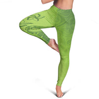 Green Gradient Polynesia Leggings Hawaiian Tribal Hammerhead Shark Tattoo - Polynesian Pride