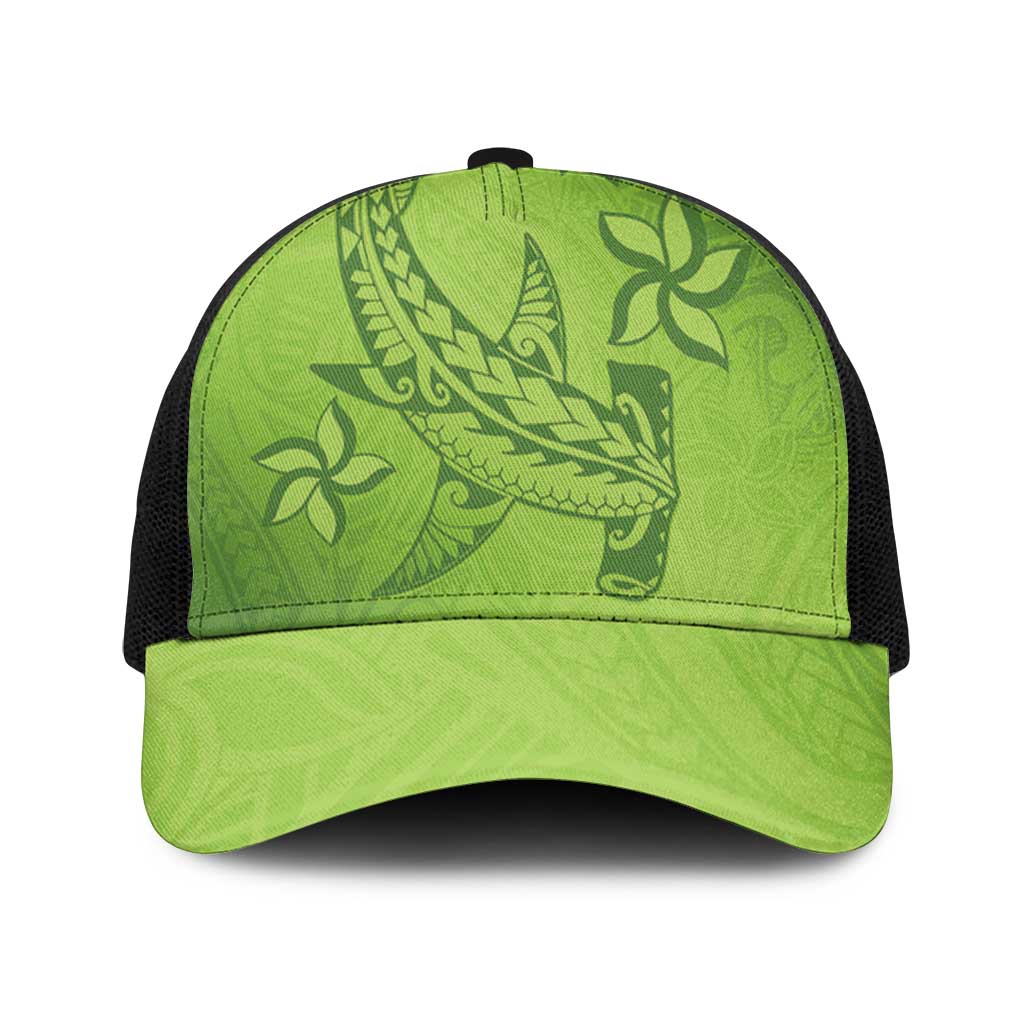 Green Gradient Polynesia Mesh Trucker Cap Hawaiian Tribal Hammerhead Shark Tattoo - Polynesian Pride