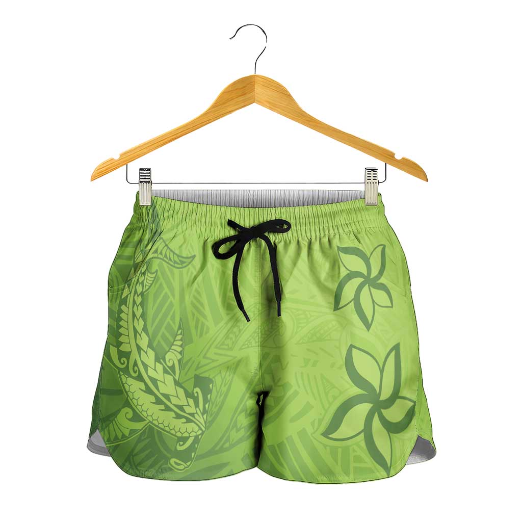 Green Gradient Polynesia Shorts for Women Hawaiian Tribal Hammerhead Shark Tattoo - Polynesian Pride