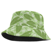 Green Hawaii Kalo Palaka Motifs Bucket Hat Hawaiian Taro Leaves Elegant Vibes