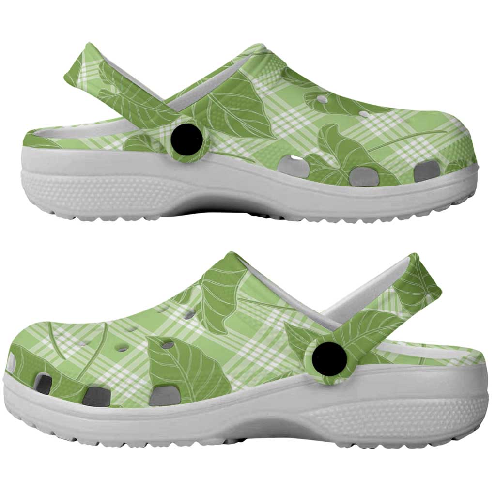 Green Hawaii Kalo Palaka Motifs Clogs Shoes Hawaiian Taro Leaves Elegant Vibes