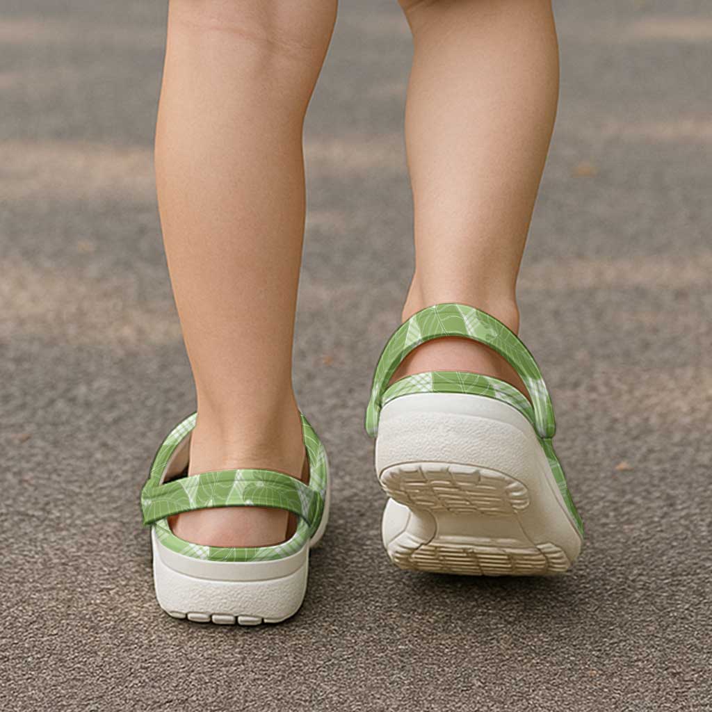 Green Hawaii Kalo Palaka Motifs Clogs Shoes Hawaiian Taro Leaves Elegant Vibes