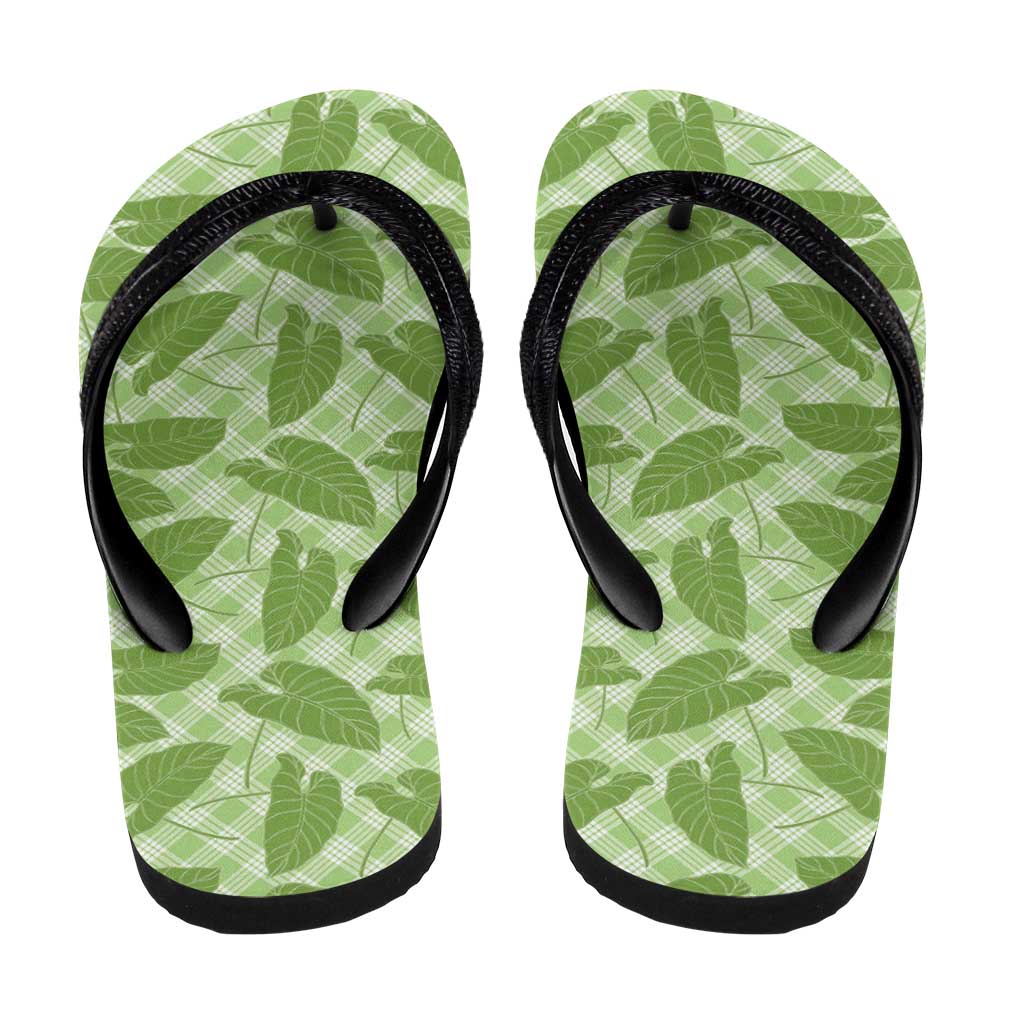 Green Hawaii Kalo Palaka Motifs Flip Flops Hawaiian Taro Leaves Elegant Vibes