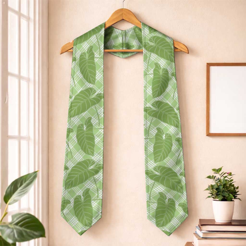 Green Hawaii Kalo Palaka Motifs Graduation Stole Hawaiian Taro Leaves Elegant Vibes