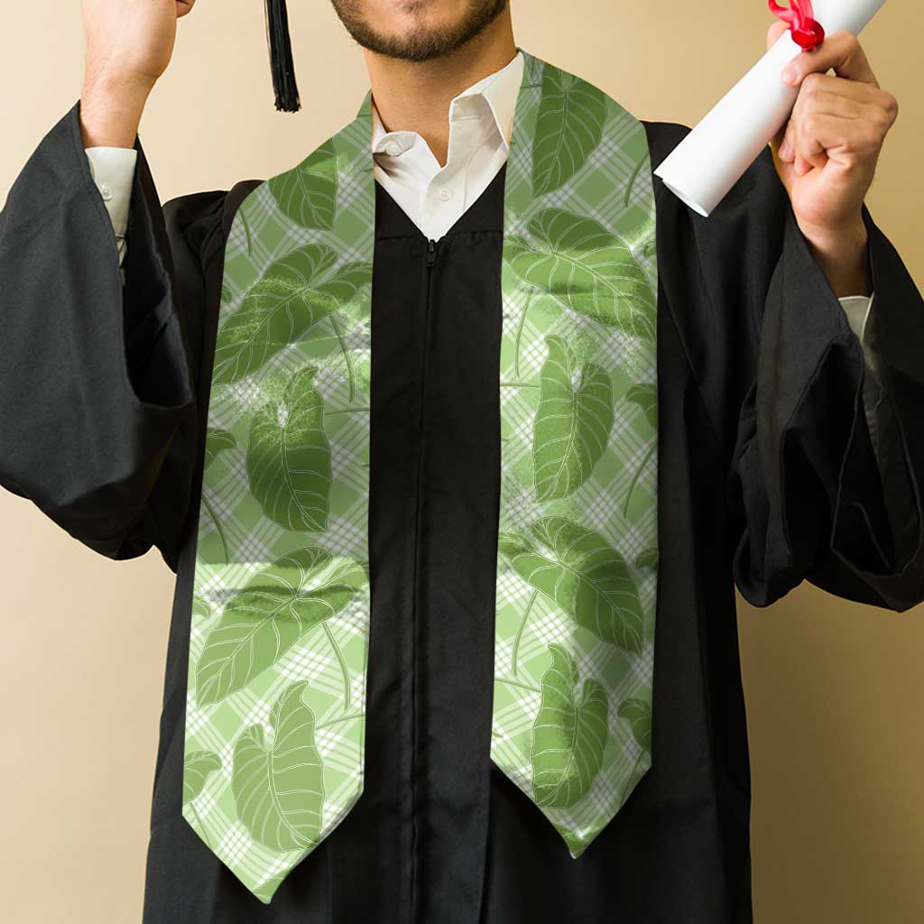Green Hawaii Kalo Palaka Motifs Graduation Stole Hawaiian Taro Leaves Elegant Vibes