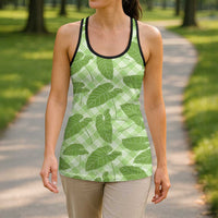 Green Hawaii Kalo Palaka Motifs Hollow Tank Top Hawaiian Taro Leaves Elegant Vibes