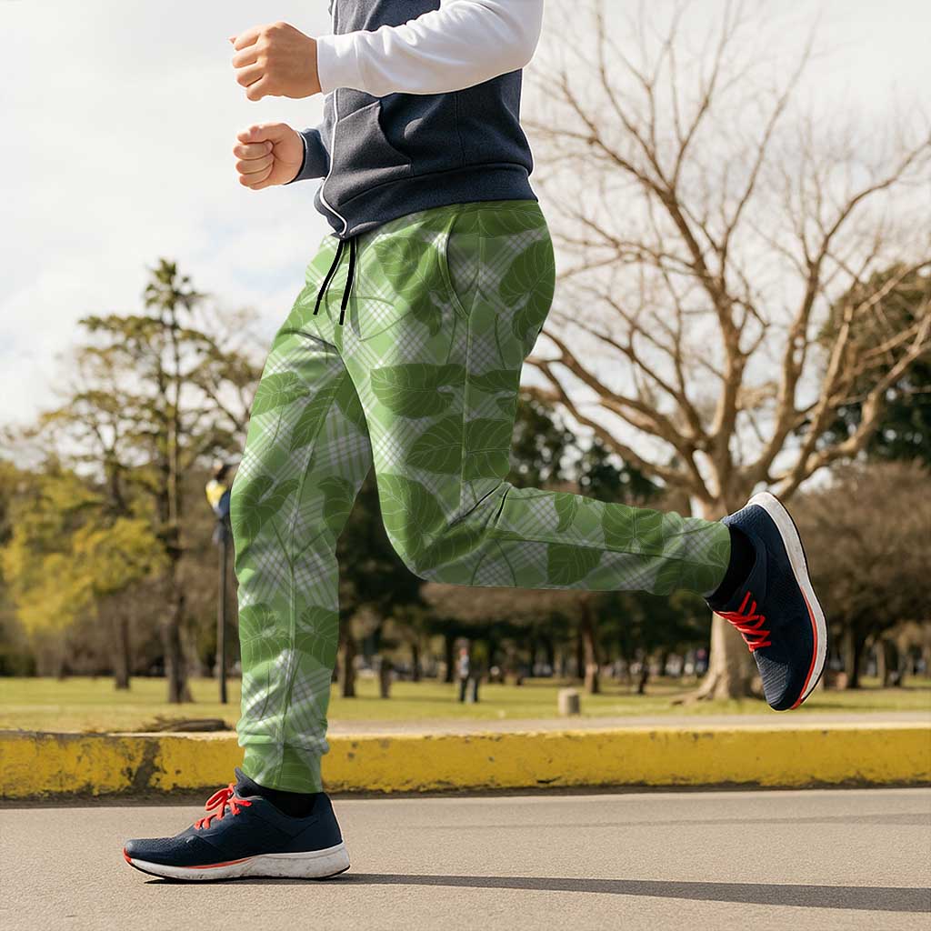 Green Hawaii Kalo Palaka Motifs Jogger Pants Hawaiian Taro Leaves Elegant Vibes