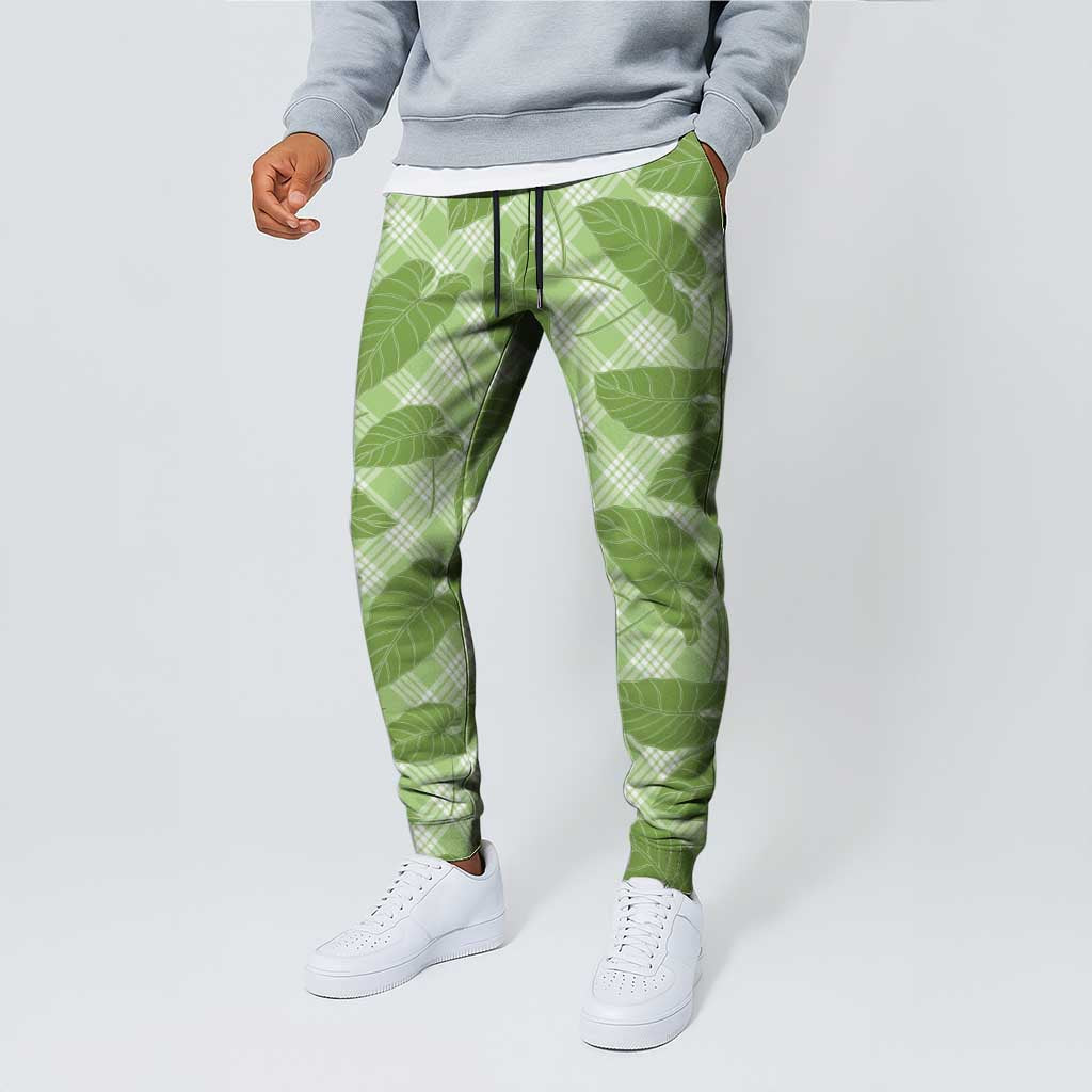 Green Hawaii Kalo Palaka Motifs Jogger Pants Hawaiian Taro Leaves Elegant Vibes