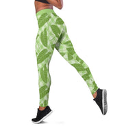 Green Hawaii Kalo Palaka Motifs Leggings Hawaiian Taro Leaves Elegant Vibes