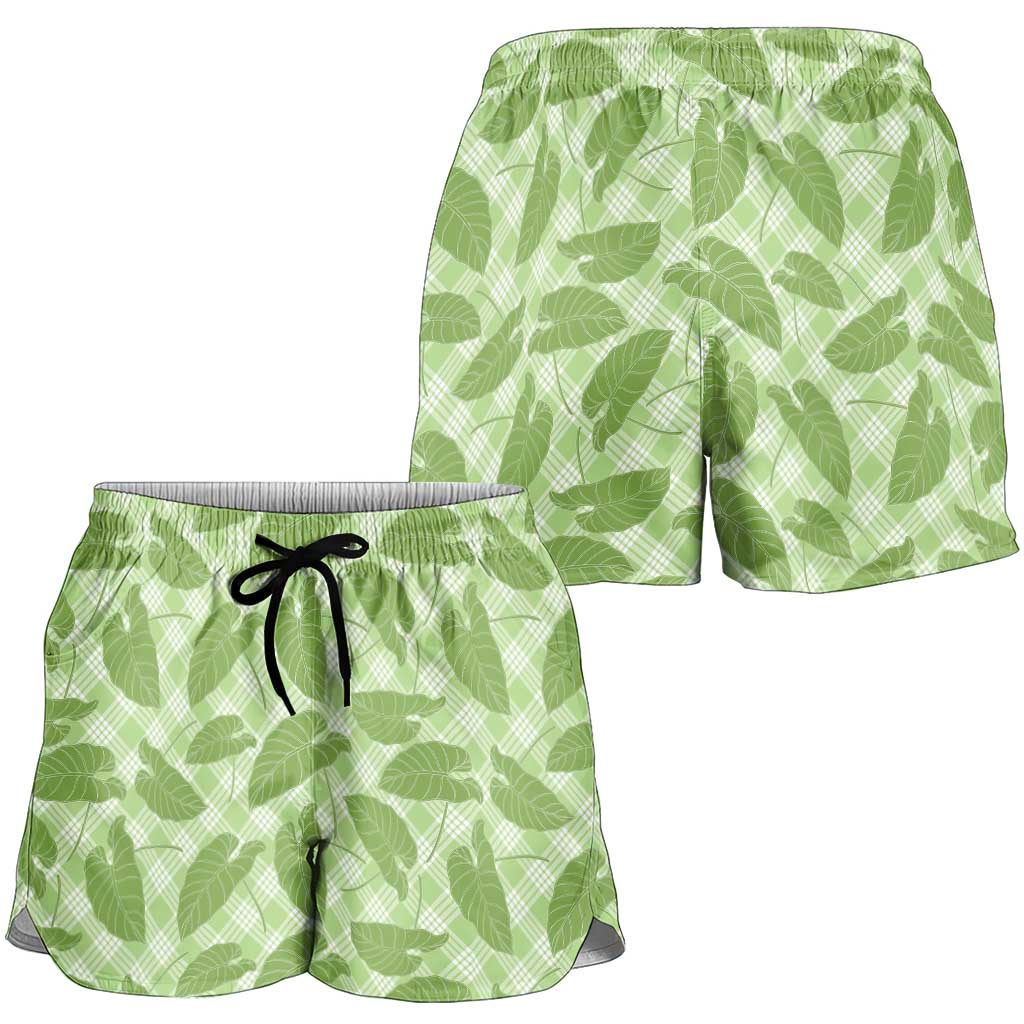 Green Hawaii Kalo Palaka Motifs Shorts for Women Hawaiian Taro Leaves Elegant Vibes LT14 - Polynesian Pride