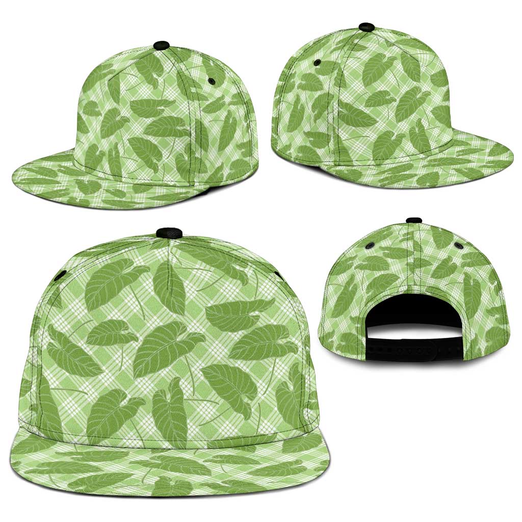 Green Hawaii Kalo Palaka Motifs Snapback Cap Hawaiian Taro Leaves Elegant Vibes