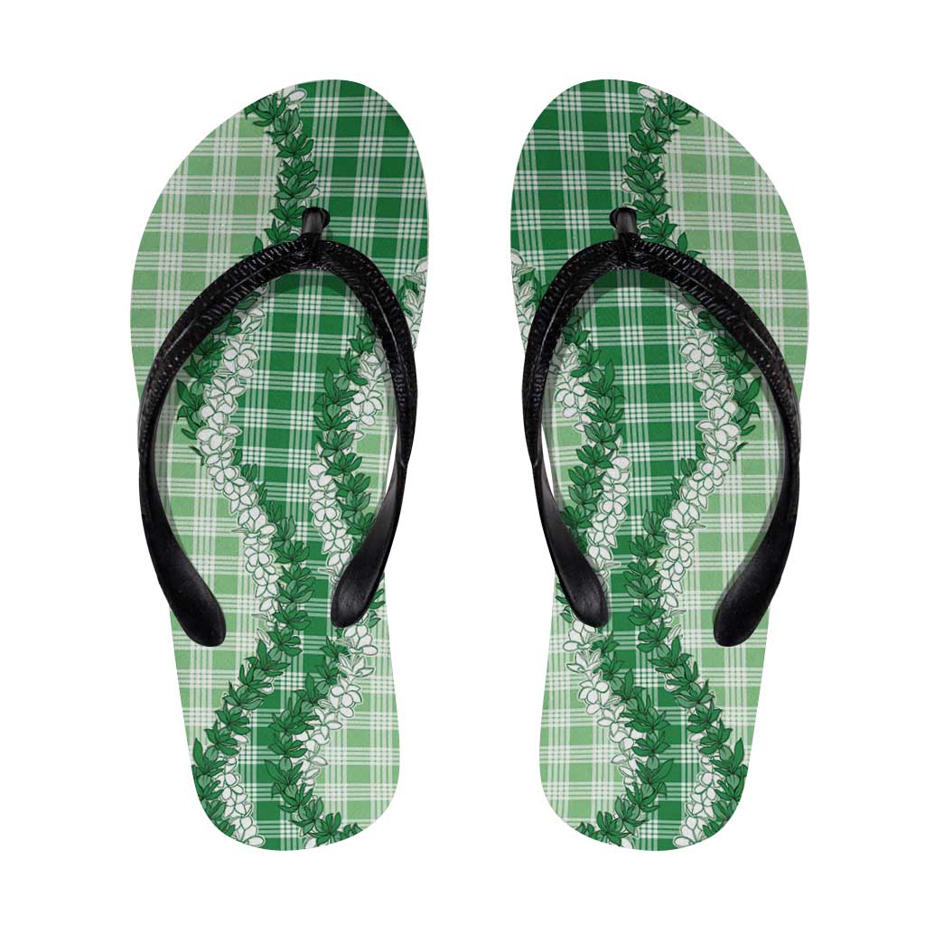 Green Hawaii Palaka Flip Flops Hawaiian Honohono Lei