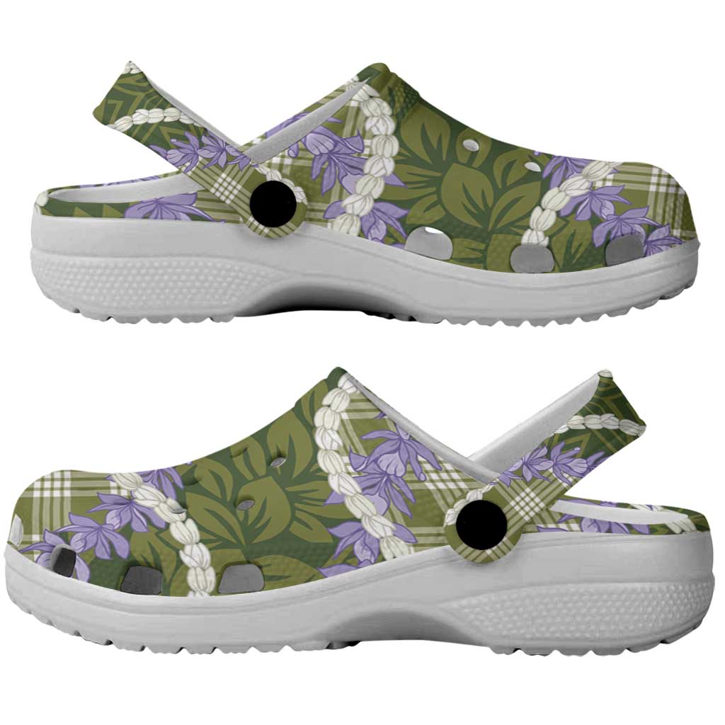 Green Hawaii Palaka Honohono Pikake Clogs Shoes Hawaiian Orchid Lei Polynesian Pattern - Polynesian Pride