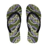 Green Hawaii Palaka Honohono Pikake Flip Flops Hawaiian Orchid Lei Polynesian Pattern - Polynesian Pride
