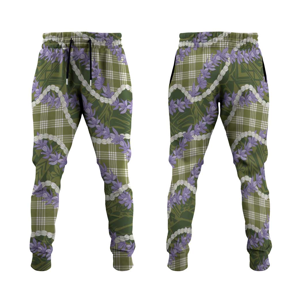 Green Hawaii Palaka Honohono Pikake Jogger Pants Hawaiian Orchid Lei Polynesian Pattern - Polynesian Pride