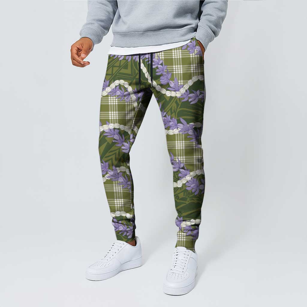 Green Hawaii Palaka Honohono Pikake Jogger Pants Hawaiian Orchid Lei Polynesian Pattern - Polynesian Pride