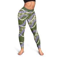Green Hawaii Palaka Honohono Pikake Leggings Hawaiian Orchid Lei Polynesian Pattern - Polynesian Pride