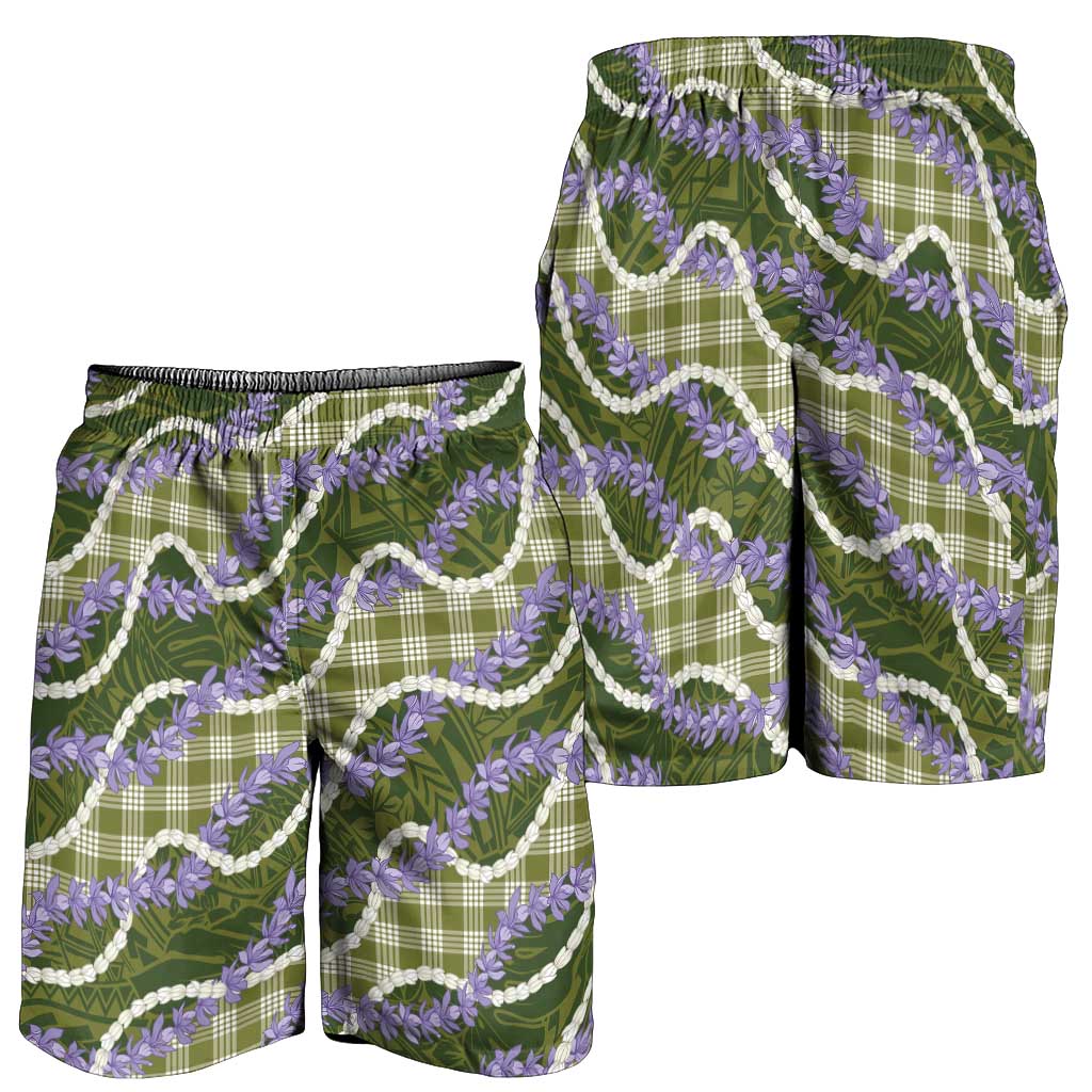 Green Hawaii Palaka Honohono Pikake Shorts for Men Hawaiian Orchid Lei Polynesian Pattern - Polynesian Pride