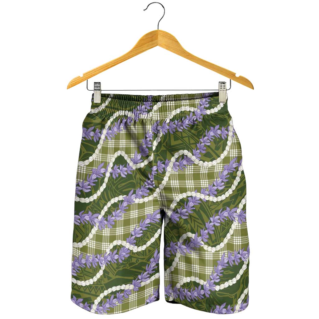 Green Hawaii Palaka Honohono Pikake Shorts for Men Hawaiian Orchid Lei Polynesian Pattern - Polynesian Pride